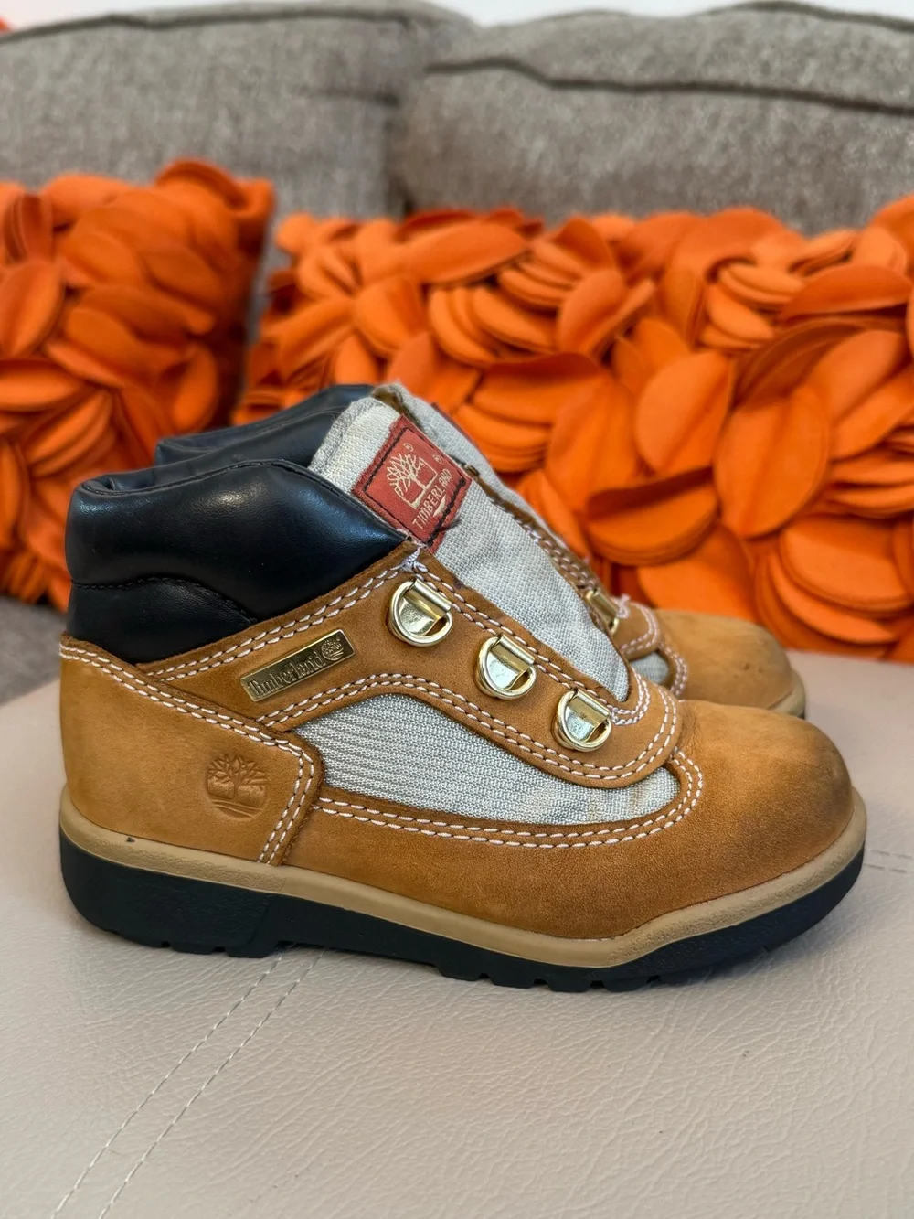 Timberland Leather Field Toddler Boots in the classic Wheat color-way